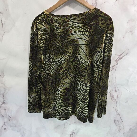 Chicos Shirt Womens XL 3 Green Velvet Burnout Plant Animal Print Blouse Vintage - Picture 5 of 10